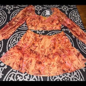 Two Piece Orange Floral Skirt set